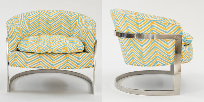 Alan Campbell Fabric: Zig Zag Multicolor - Custom Lime / Yellow on Vellum Suncloth