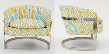 Alan Campbell Fabric: Zig Zag Multicolor - Custom Lime / Yellow on Vellum Suncloth