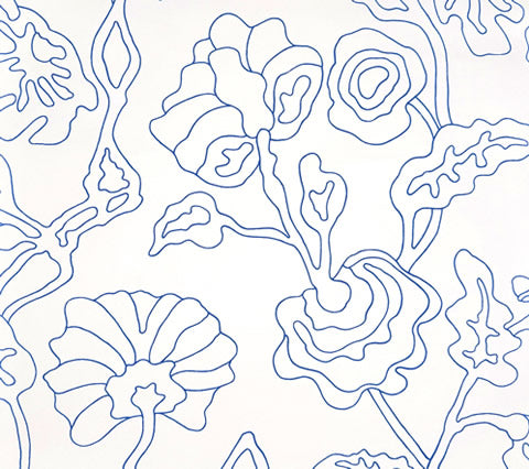 Alan Campbell Wallpaper: Potalla Outline - Custom French Blue on White Paper (5 YARD MINIMUM)