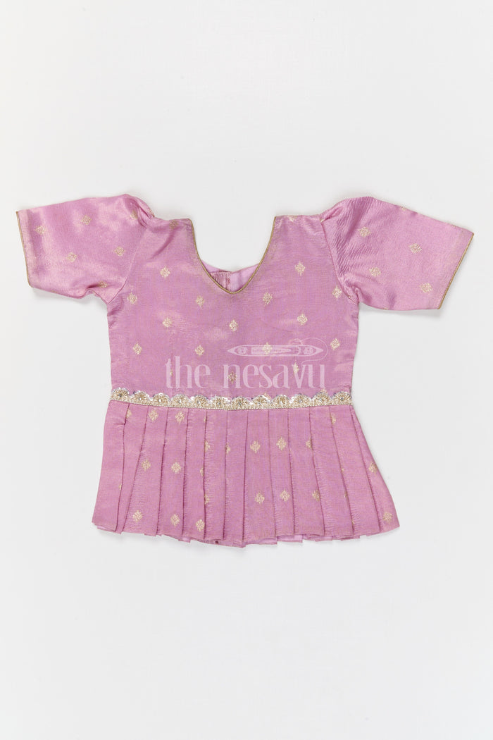 The Nesavu Pattu Pavadai Baby Girl Pattu Pavadai for Traditional Functions and Weddings Nesavu 20 (3Y) / Purple / Banarasi GPP373B-20 Nesavu baby girl pattu pavadai for weddings and festive occasions with Banaras art silk zari border