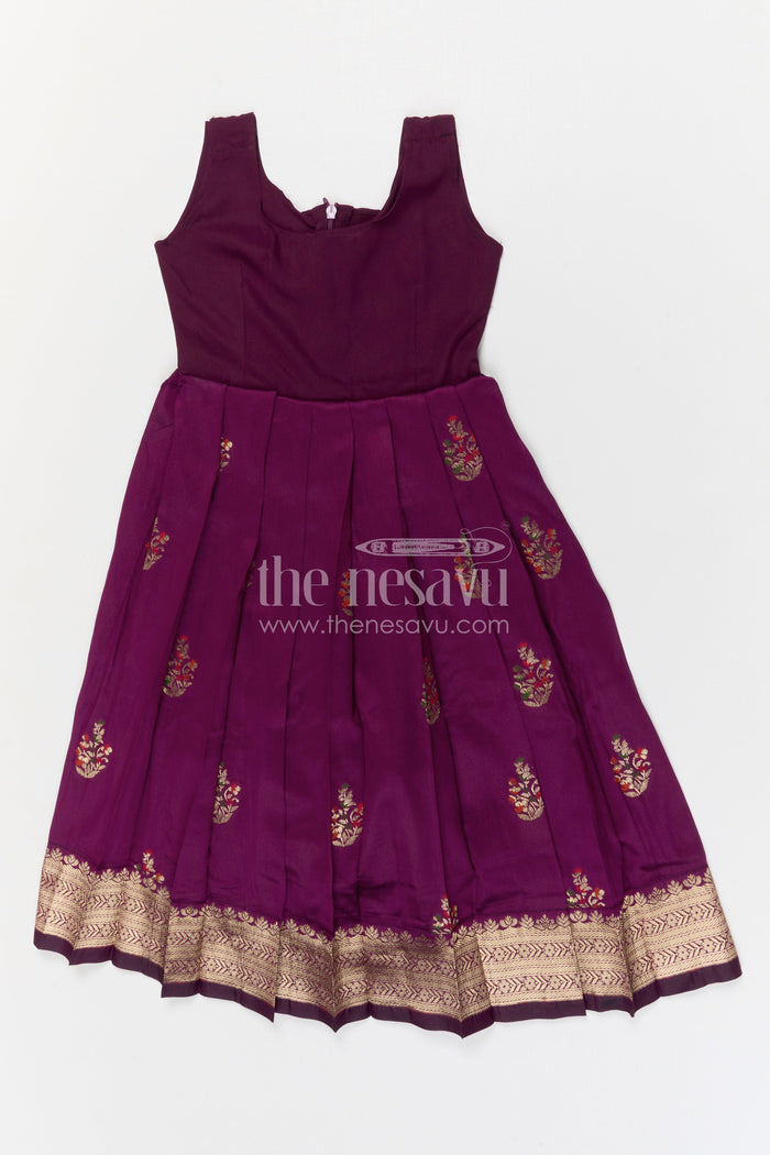 The Nesavu Pattu Pavadai Baby Girl Pattu Pavadai for Traditional Functions and Weddings Nesavu 20 (3Y) / Purple / Banarasi GPP373B-20 Nesavu baby girl pattu pavadai for weddings and festive occasions with Banaras art silk zari border