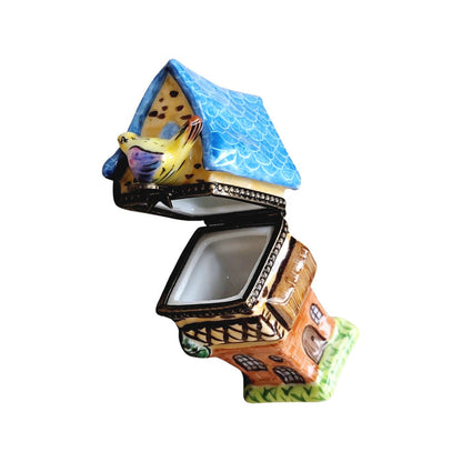 Blue Roof Bird House Limoges Box Porcelain Limoges birds garden French Trinket Box