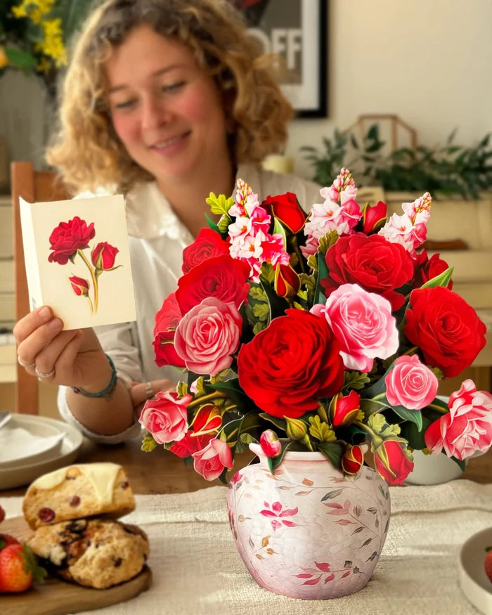 Blooming Roses Flower Bouquet Pop-Up Card
