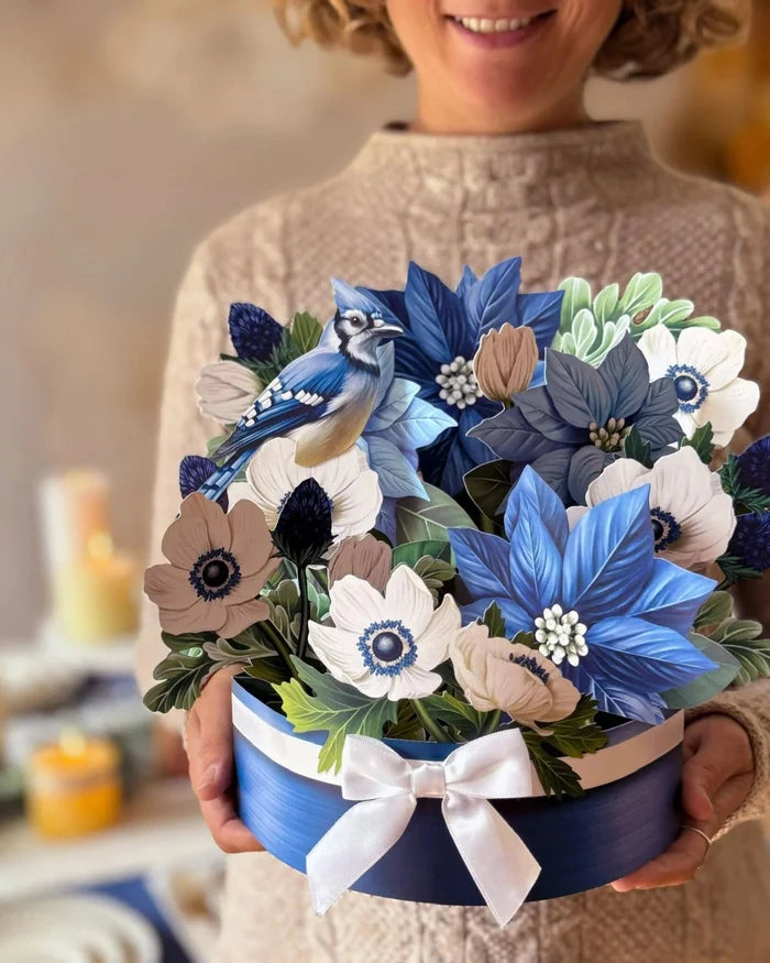 Blue Poinsettia Pop-Up Flower Bouquet Card