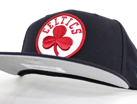BOSTON CELTICS New Era 59Fifty Fitted Hat (Red Sox Color Way Navy Red Gray Under Brim)