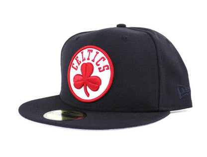 BOSTON CELTICS New Era 59Fifty Fitted Hat (Red Sox Color Way Navy Red Gray Under Brim)
