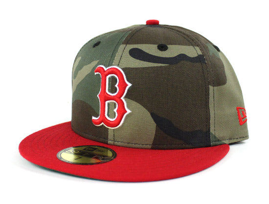 Boston Red Sox New Era 59Fifty Fitted Hats (Camo Red Green Under Brim)