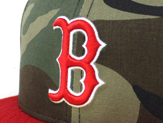Boston Red Sox New Era 59Fifty Fitted Hats (Camo Red Green Under Brim)