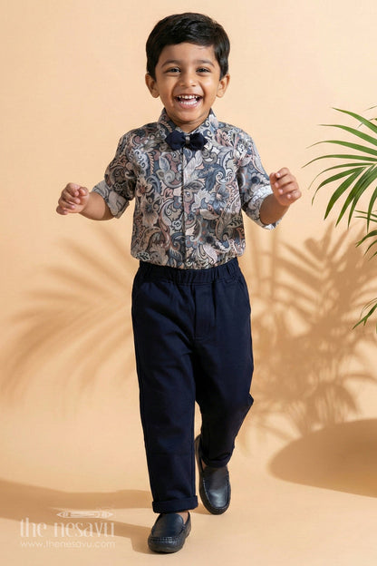 The Nesavu Boys Casual Set Boys Classic Floral Print Shirt & Pant Setstylish Ensemble for All Occasions Nesavu 10 (NB) / Blue / Cotton BCS009A-10 Shop Boys Floral Shirt & Navy Pants Set | The Nesavu