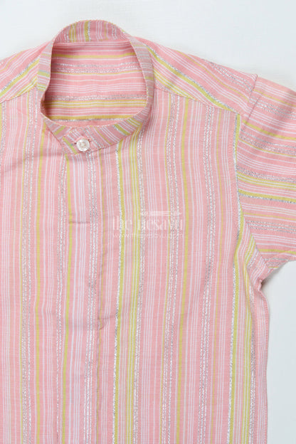 The Nesavu Boys Cotton Shirt Boys Cotton Shirt with Zari Stripes for Casual Festive Wear Nesavu Nesavu boys cotton shirt zari stripes ethnic school day casual festive wear