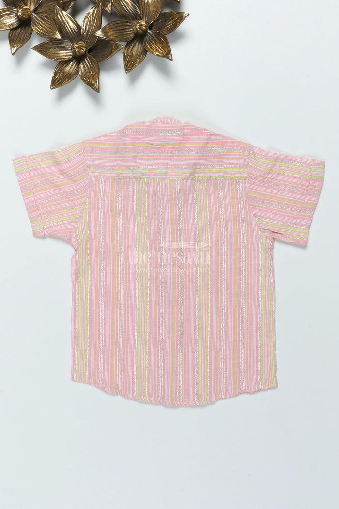 The Nesavu Boys Cotton Shirt Boys Cotton Shirt with Zari Stripes for Casual Festive Wear Nesavu Nesavu boys cotton shirt zari stripes ethnic school day casual festive wear