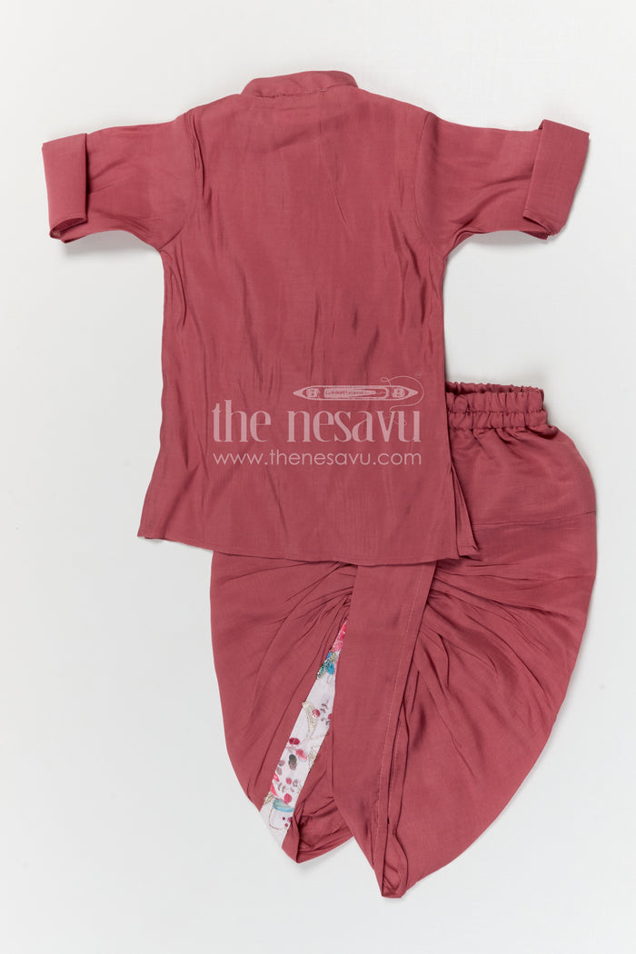 The Nesavu Boys Dothi Set Boys Dhoti Set with Jacket for Festive Celebrations and Temple Visits Nesavu Nesavu boys dhoti set with digital print jacket for festivals temple visits and cultural celebrations