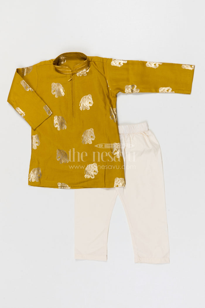 The Nesavu Boys Kurtha Set Boys Silk Kurta Set for Festive Celebrations and Family Gatherings Nesavu 16 (1Y) / Yellow / Silk Blend BES957C-16 Nesavu boys silk blend kurta set for festive celebrations and traditional occasions