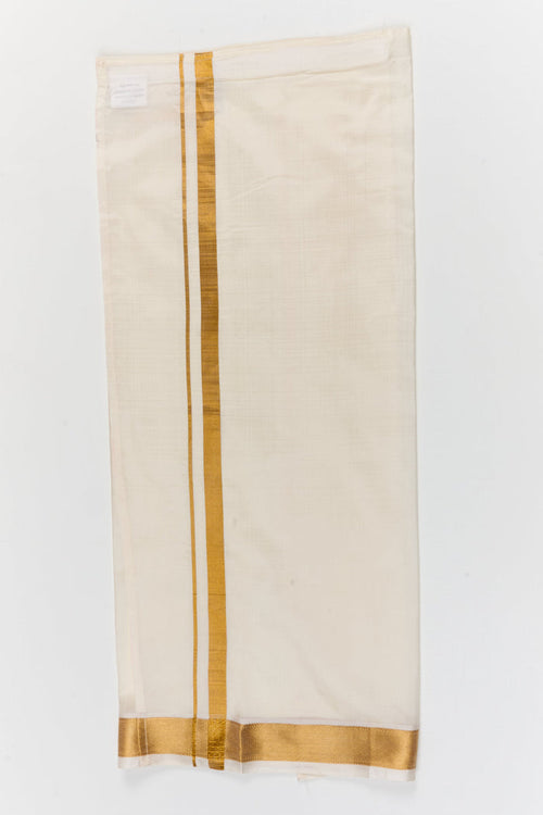 The Nesavu Boys Vesti Boys Silk Vesti with Zari Border for Weddings and Traditional Functions Nesavu 28 (7Y) / Cream / Silk D061A-28 Nesavu festive silk vesti for boys with broad zari design – perfect for weddings and family celebrations