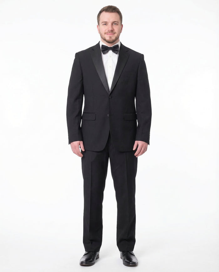 Braveman Mens Solid Black Classic Fit Tuxedo Suit With Satin Lapels - The Suit Depot