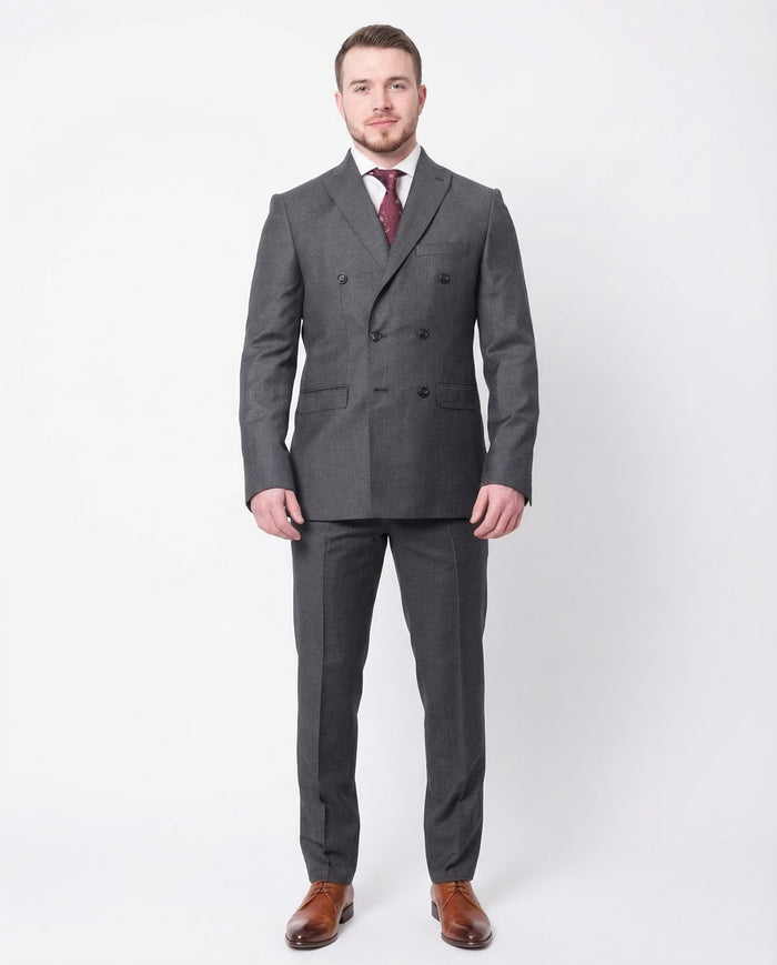 Carducci Mens Gray With Blue Windowpane 100% Wool Slim Fit Suit - The Suit Depot