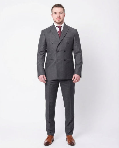 Carducci Mens Gray With Blue Windowpane 100% Wool Slim Fit Suit - The Suit Depot
