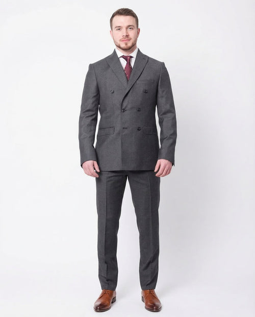 Carducci Mens Gray With Blue Windowpane 100% Wool Slim Fit Suit - The Suit Depot