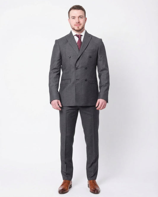 Carducci Mens Gray With Blue Windowpane 100% Wool Slim Fit Suit - The Suit Depot