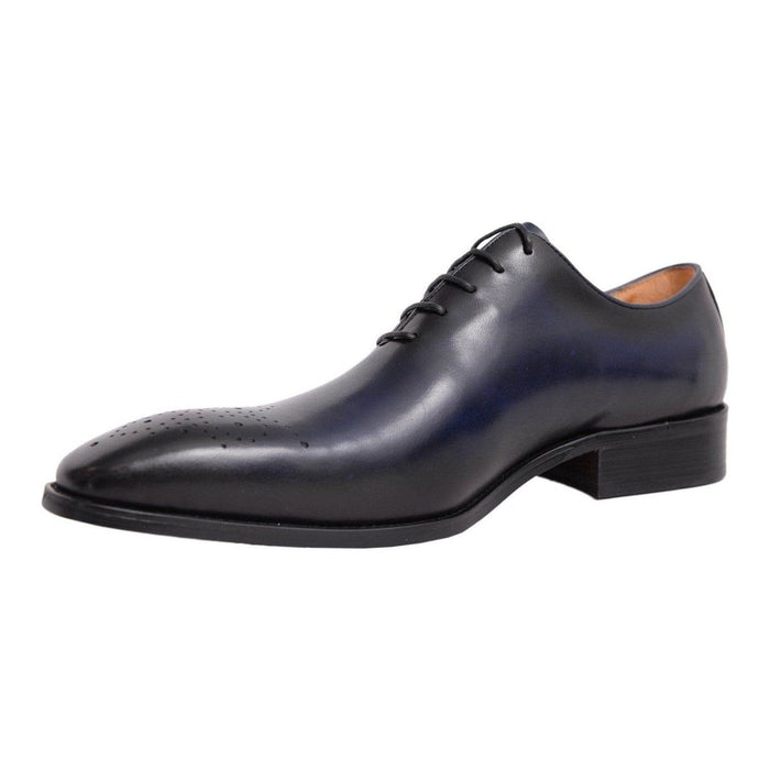 Carrucci SHOES Carrucci Solid Navy Blue Whole Cut Oxford Leather Dress Shoes