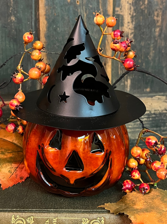 CG-2018 Jack-O Candle with Tin Witch Hat - Cinnamon Orange Clove