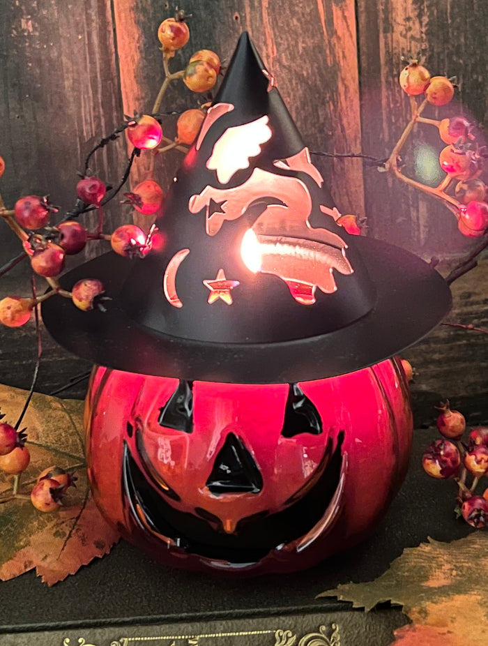CG-2018 Jack-O Candle with Tin Witch Hat - Cinnamon Orange Clove
