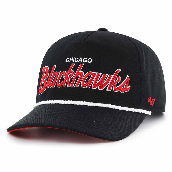 Chicago Blackhawks 47 Brand Black Crosstown Script Hitch Adjustable Cap