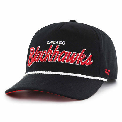 Chicago Blackhawks 47 Brand Black Crosstown Script Hitch Adjustable Cap