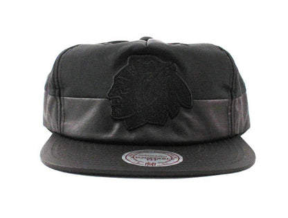Chicago Blackhawks Mitchell & Ness Nylon Snapback Hat (Black on Black)