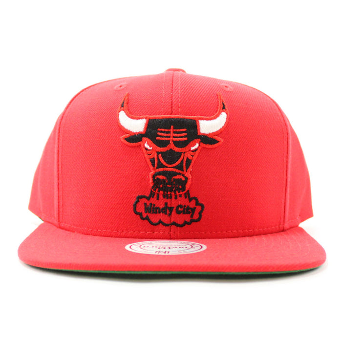 Chicago Bulls Mitchell and Ness Snapback Hat (Red Green Under Brim)