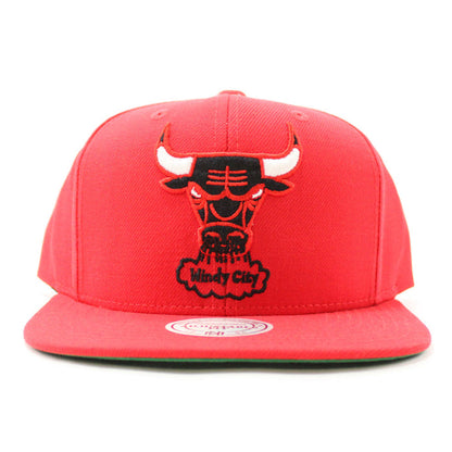 Chicago Bulls Mitchell and Ness Snapback Hat (Red Green Under Brim)