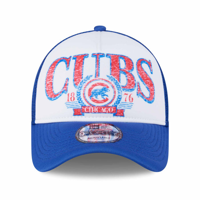 Chicago Cubs New Era Distressed Crest 9FORTY A-Frame Trucker Adjustable Cap