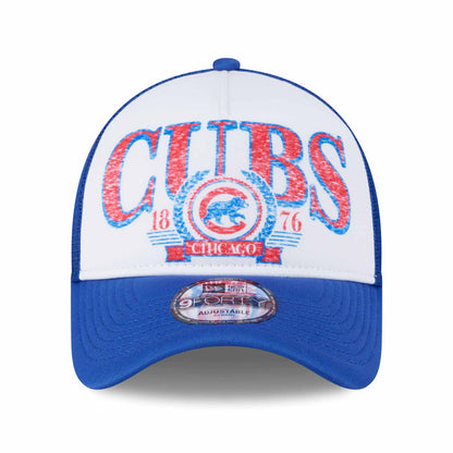 Chicago Cubs New Era Distressed Crest 9FORTY A-Frame Trucker Adjustable Cap