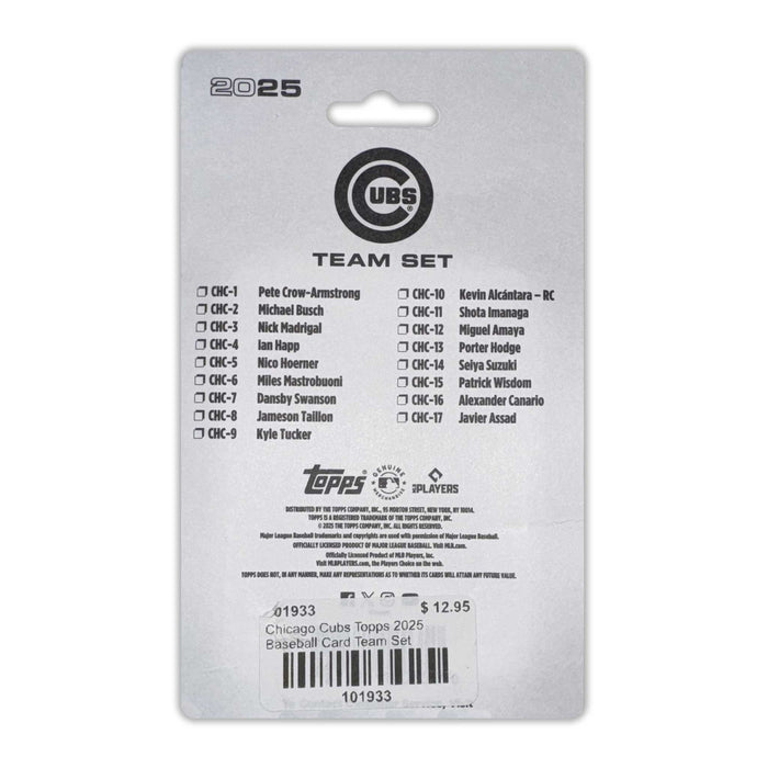 Chicago Cubs Topps 2025 Baseball Card Team Set