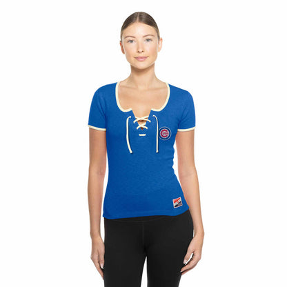 Chicago Cubs Women's New Era String Cropped T-Shirt