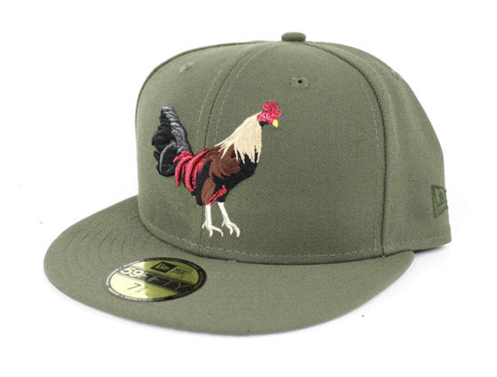 Chicken and Broccoli ROOSTER New Era 59Fifty Fitted Hat (Olive Gray Under Brim)