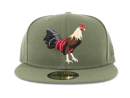 Chicken and Broccoli ROOSTER New Era 59Fifty Fitted Hat (Olive Gray Under Brim)