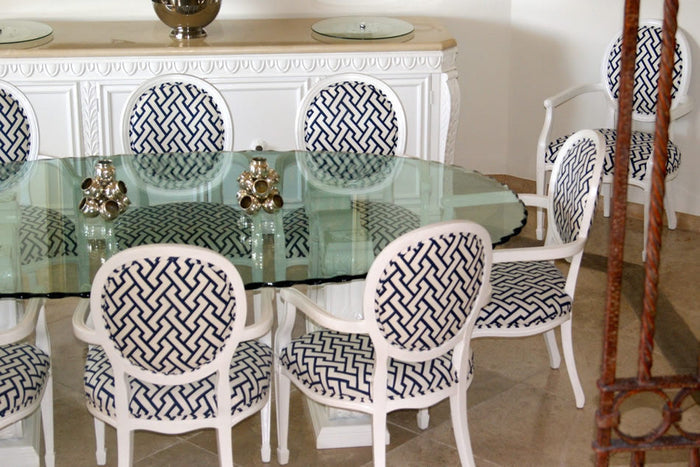 China Seas Fabric: Aga - Custom Purple on White Belgian Linen / Cotton