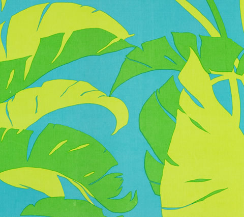 China Seas Fabric: Amazon - Custom Multi Greens / Turquoise on Natural (Unfinished) Suncloth