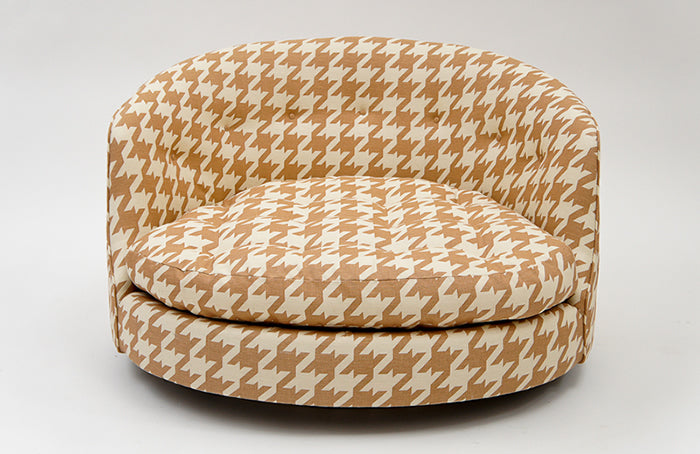 China Seas Fabric: Ames Houndstooth - Custom New Shrimp on Tinted Belgian Linen / Cotton