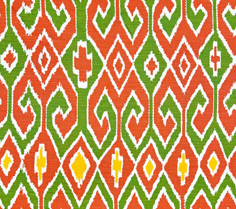 China Seas Fabric: Aquarius - Custom Brique / Leaf / Yellow / Cream on Belgian Linen/Cotton