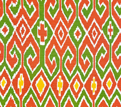 China Seas Fabric: Aquarius - Custom Brique / Leaf / Yellow / Cream on Belgian Linen/Cotton