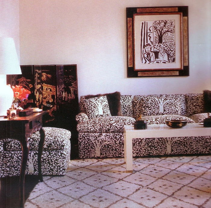 China Seas Fabric: Arbre de Matisse Reverse - Inca Gold on Tinted 100% Linen