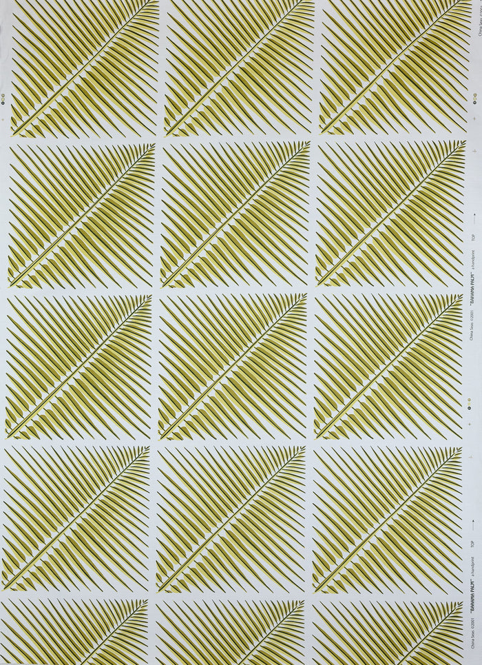 China Seas Fabric: Bahama Palm - Custom Multi Greens on White Belgian Linen / Cotton