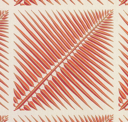 China Seas Fabric: Bahama Palm - Custom Multi Terracotta on Oyster 100% Linen
