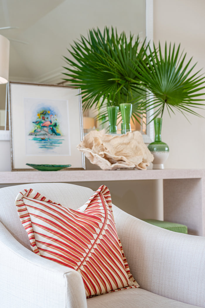 China Seas Fabric: Bahama Palm - Custom Multi Terracotta on Oyster 100% Linen