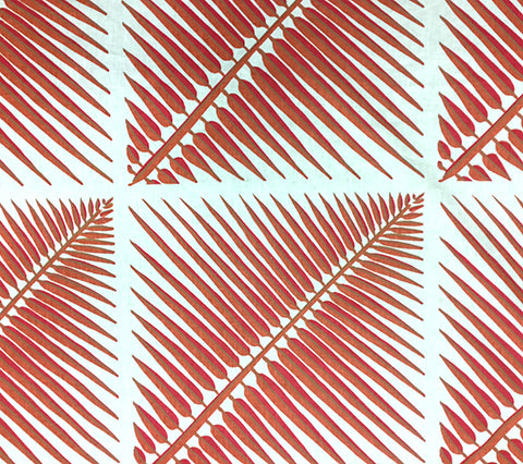 China Seas Fabric: Bahama Palm - Custom Multi Terracotta on Light-Tint Belgian Linen/Cotton
