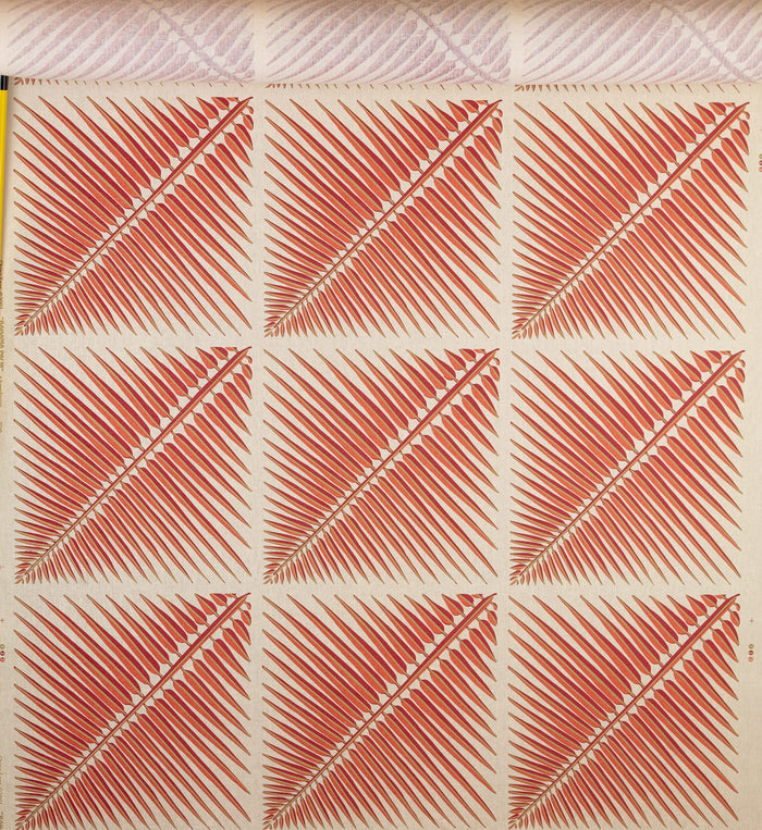 China Seas Fabric: Bahama Palm - Custom Multi Terracotta on Oyster 100% Linen