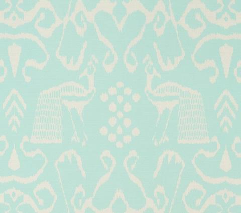 China Seas Fabric: Bali II - Custom Aqua on Light Tint Belgian Linen / Cotton