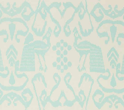 China Seas Fabric: Bali II - Custom Aqua on Light Tint Belgian Linen / Cotton